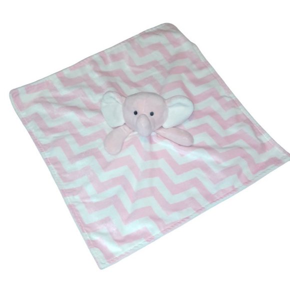 Carter's Plush Elephant Pink & White Chevron Zig Zag Security Blanket Lovey - Picture 2 of 4